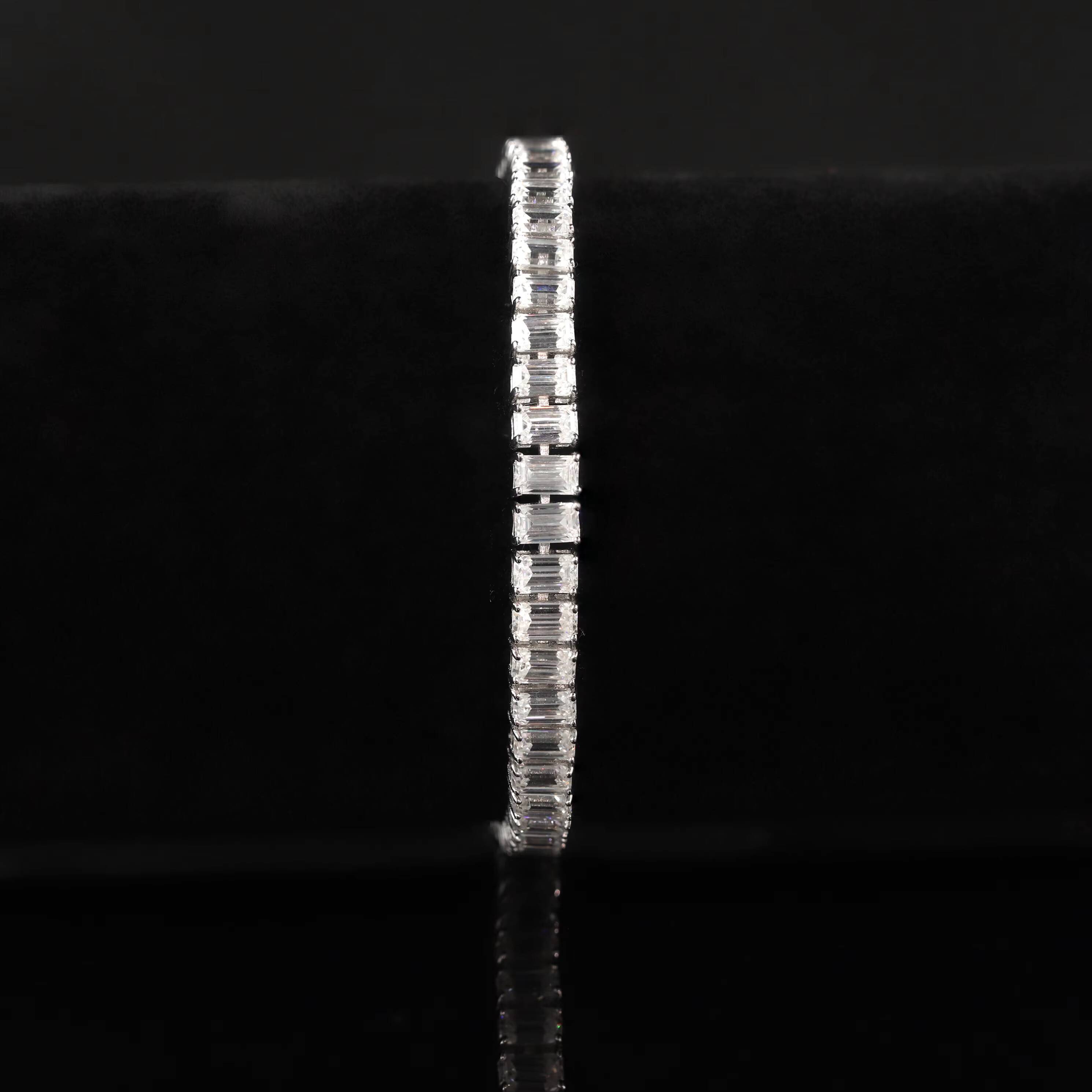 Pass Tester Prong Set Emerald Cut 3x5mm 65IN VVS Moissanite Bracelet 5mm 14K Solid White Gold Tennis Bracelet Unisex