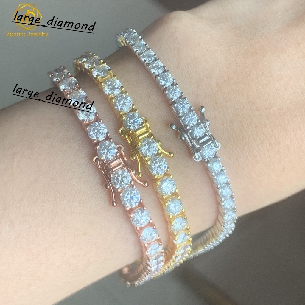 10K / 14K Solid Gold D VVS Round Cut 3mm 4mm 5mm Lab Grown Diamond Shinning Luxury Jewelry Diamond Tennis Necklace Bracelet