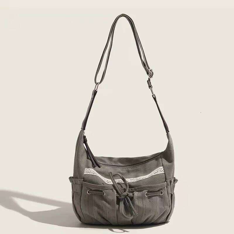 JIAERDI Sweet Cool Bow Canvas Shoulder Bags Women Vintage Drawstring Chic Casual Crossbody Ladies Retro Messenger Bag Bolsos XJ260130