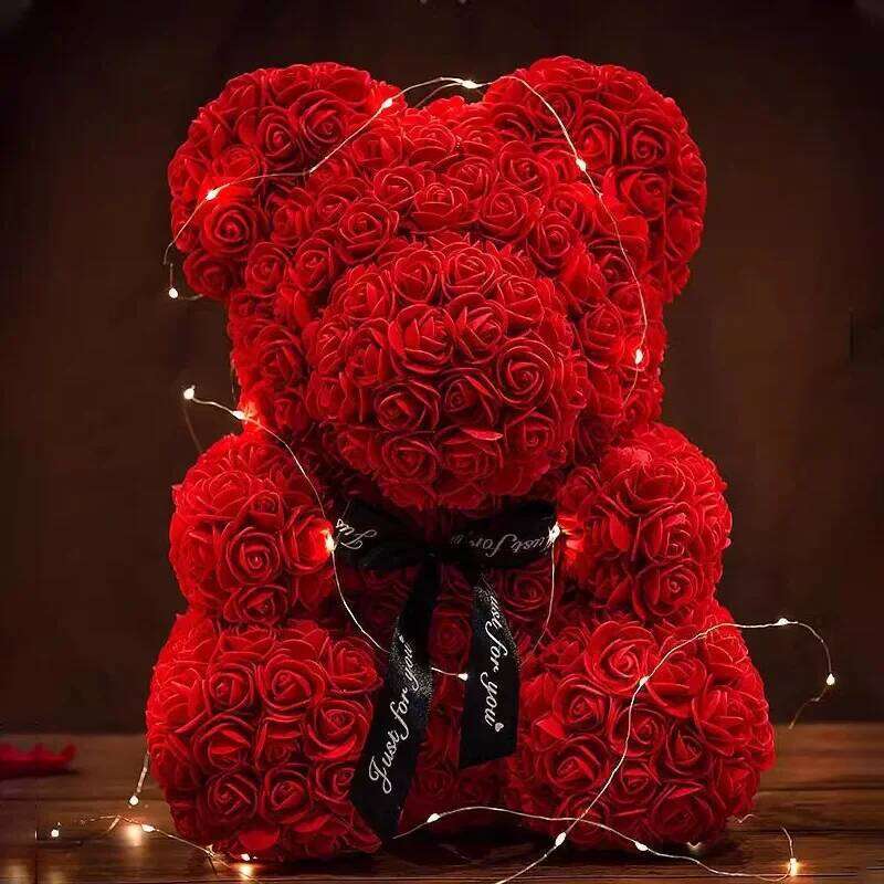 Mother's Day 25cm Artificial Teddy Rose Flower Bear with Box Romantic Gift Girlfriend Women Mother Birthday Wedding Party Deco Y260131