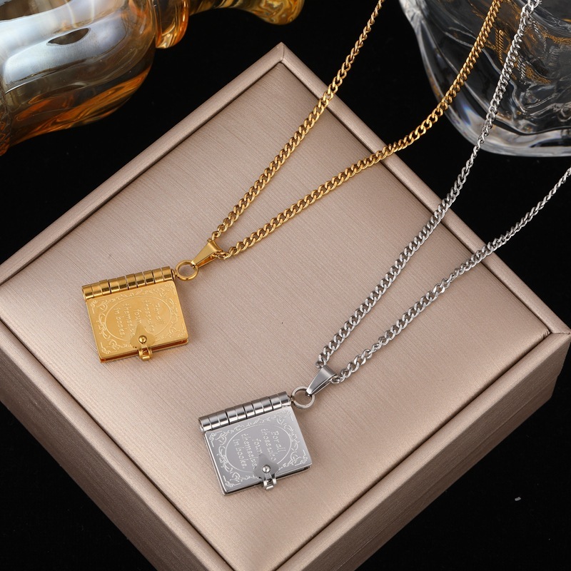 Fashion Titanium Steel Couple Open and Close Commemorative Photo Album Pendant Necklace Letter Love Letter Clavicle Chain Design Sense