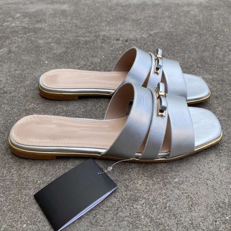 Free shipping designer Fashion New Shoes Retro Flat Women Summer Elegant Vacation Outdoor Bowknot Slide Sandals