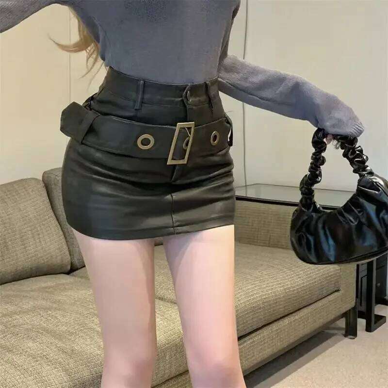 Vintage PU Skirts Sexy High Waist A-line Mini With belt Women Bodycon Party Skirt Spring Summer Streetwear XJ260131
