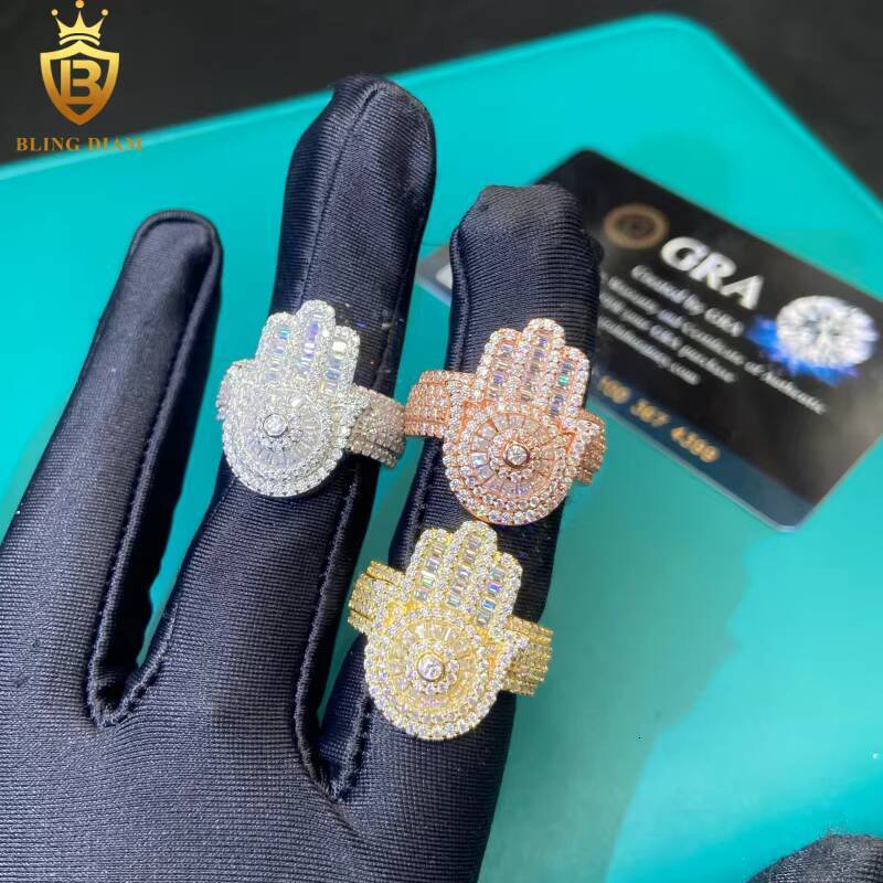 Hot Sale Hip Hop Style 925 Silver Rings Mens Iced Out Moissanite Jewelry High Quality Moissanite Diamond Rings Pass Diamond Test