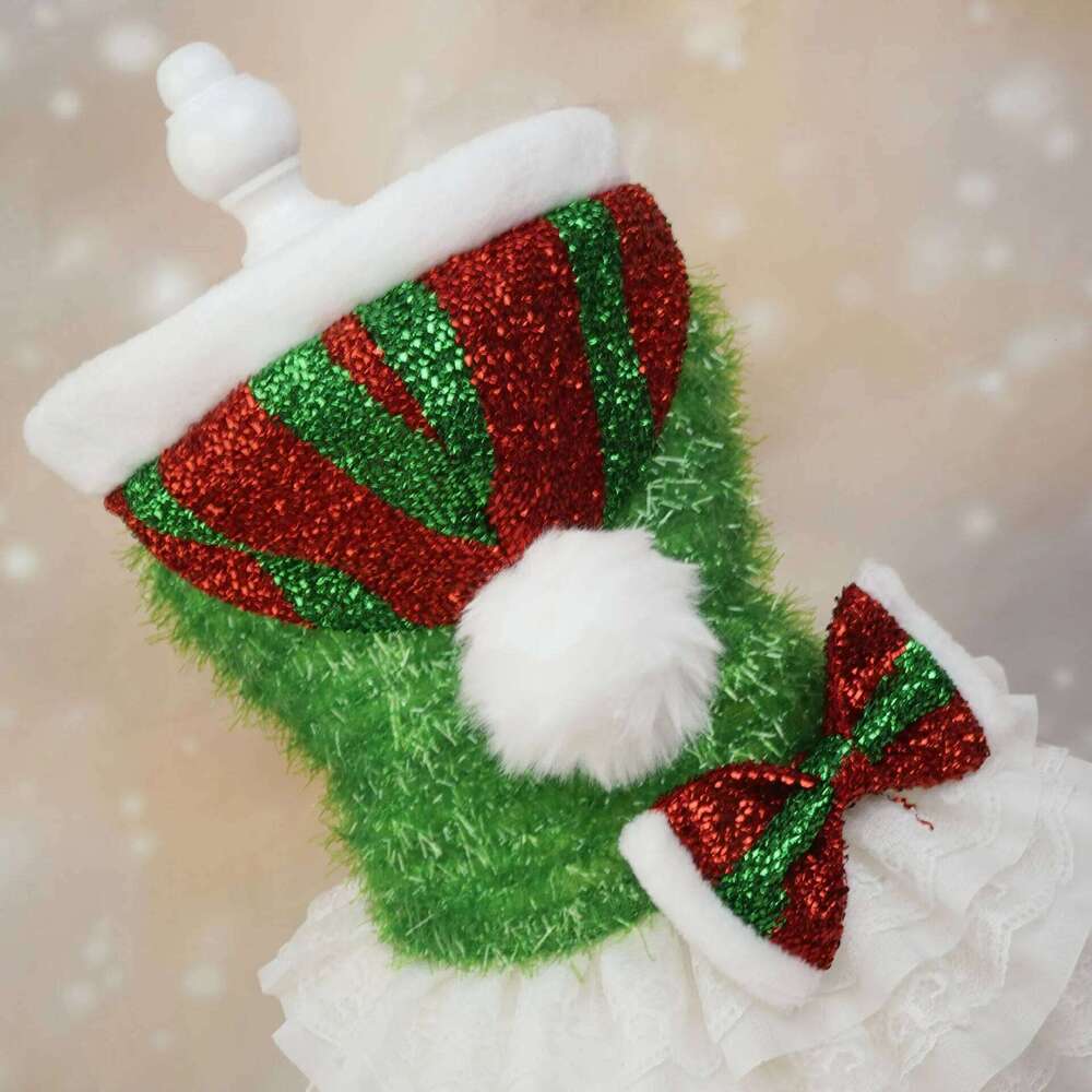 Pet Sequin Dress Dog Mesh Splicing Outer Tower Party Festive Atmosphere Hooded Christmas Hat Puppy Clothes H260130