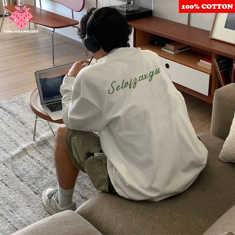 American Letter White T-shirt Men Autumn Winter 100 Cotton Long sleeves Sport Gym T-shirt Loose Y2k Top men clothing 260118