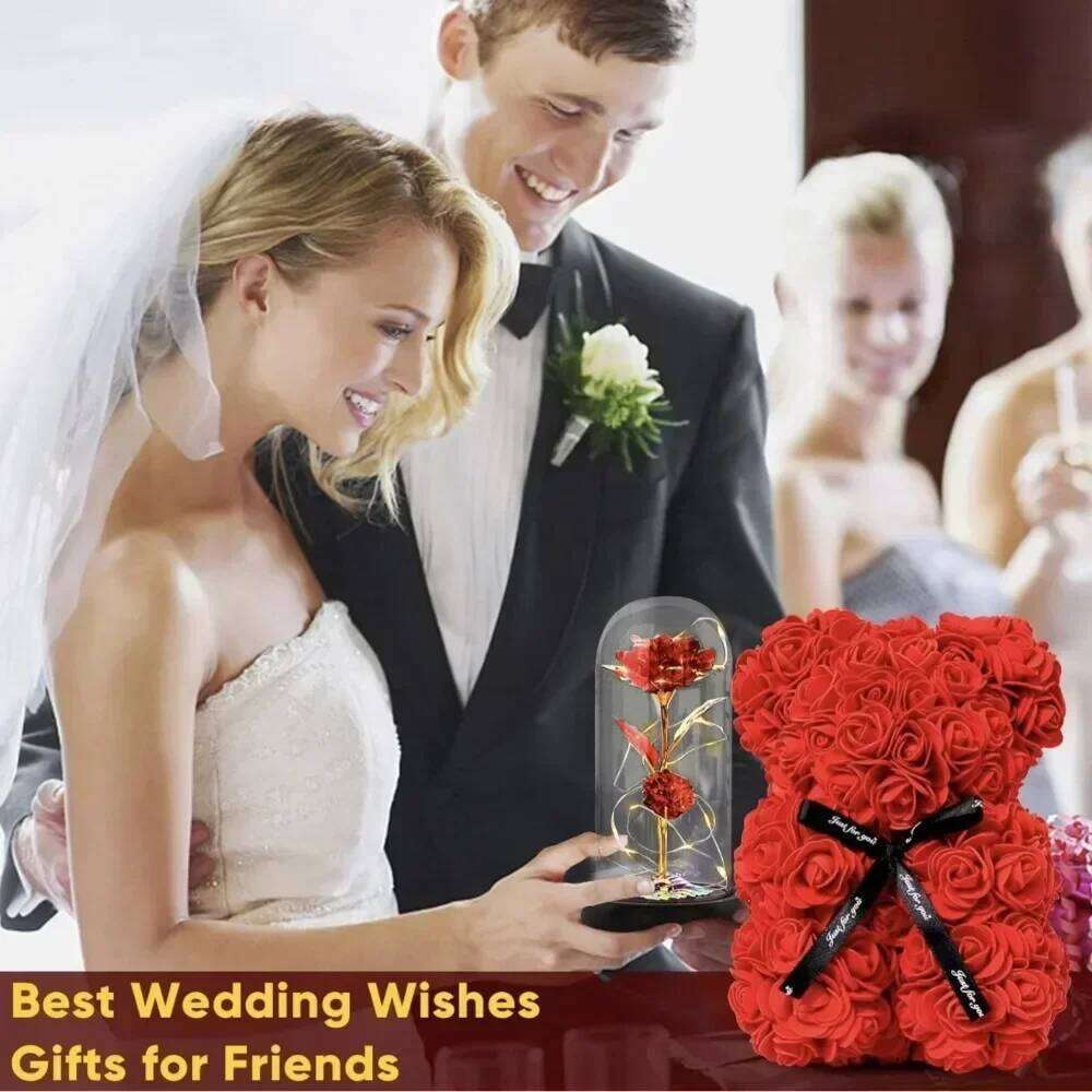 Artificial Flower Eternal Rose Teddy Bear Birthday Anniversary Gifts & Decor Miniatures A for my Girlfriend Valentine's Day Y260131