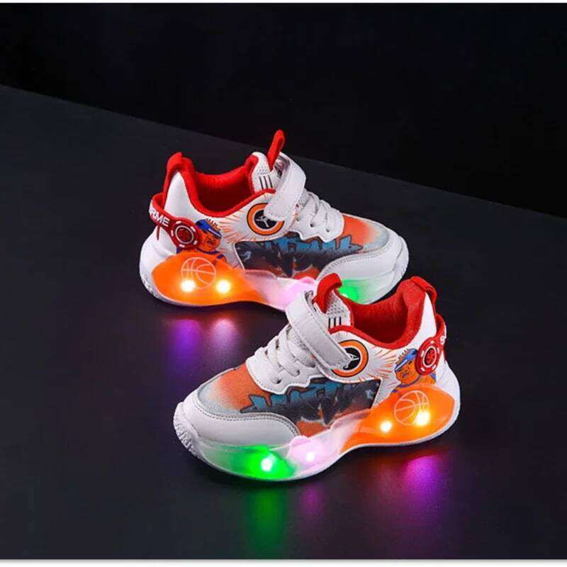 Spring Child Sneakers New Fashion Trendy Boy Mesh Breath Comfort Thick Casual Light Up Simple Basketball Kid Shoes Y260128
