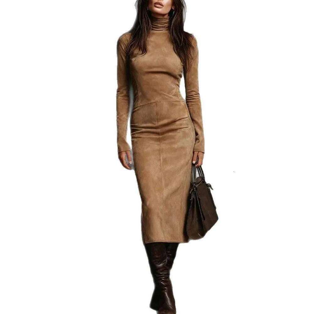 Spring Autumn Sexy Slim Midi Dress For Female Fashion Half-high Collar Long Sleeves Dresses Ladies Foreign Style Party Vestidos XJ260131