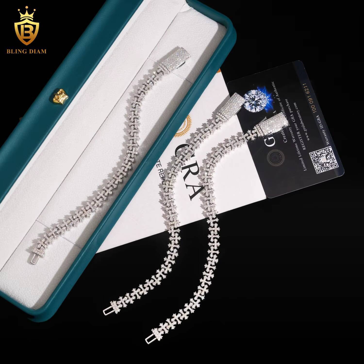 In Stock Iced Out Moissanite Cross Cuban Link Chain HipHop Style 85mm S925 Silver Moissanite Cuban Chain Pass Diamond Tester
