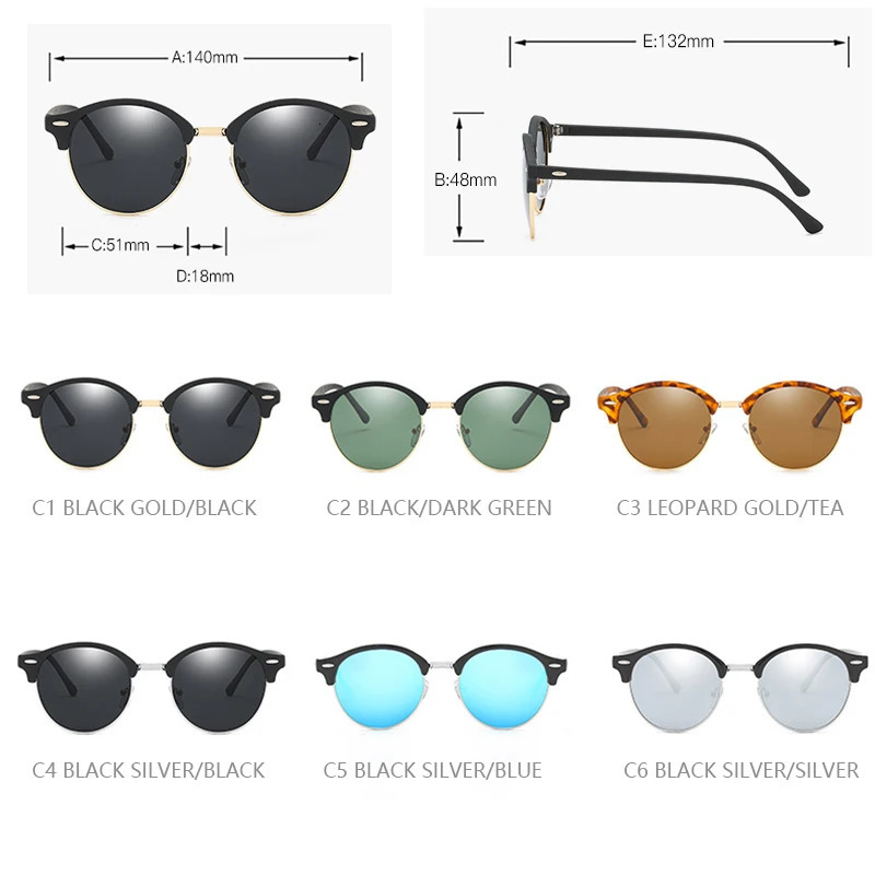 Classic Round Polarized Sunglasses Men Women er Retro Half Frame Sun Glasses Vintage Driving Vacation Eyewear UV400 260128