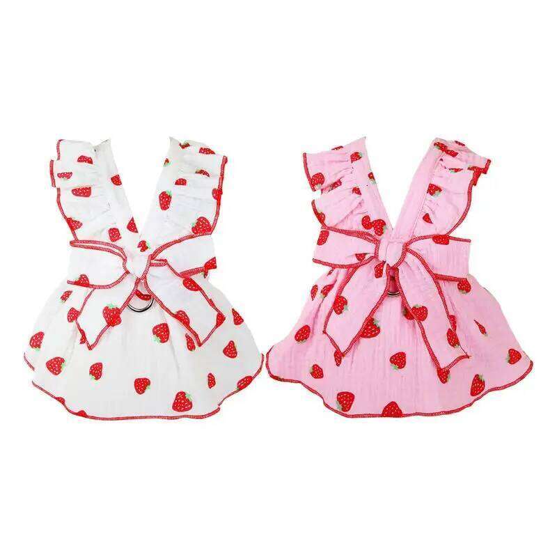 Small Female Clothes Strawberry Print Party Cute Dog Dresses Cat Apparel Puppy Dress Spring H260129