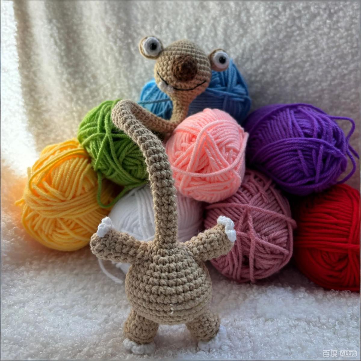 2026 New Crochet Prehistoric Sloth Handmade Bag Charm Cute Ugly Bag Parts Accessories Fashionable Casual Bag Pendant