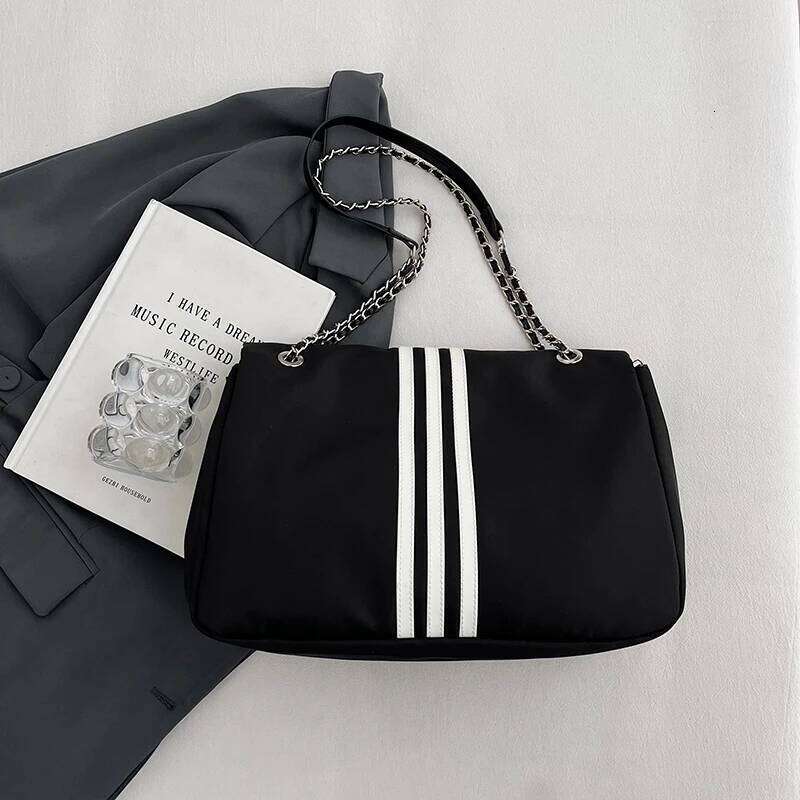 Chain canvas women's high-end single shoulder armpit mailman bag, contrasting Oxford cloth crossbody bag