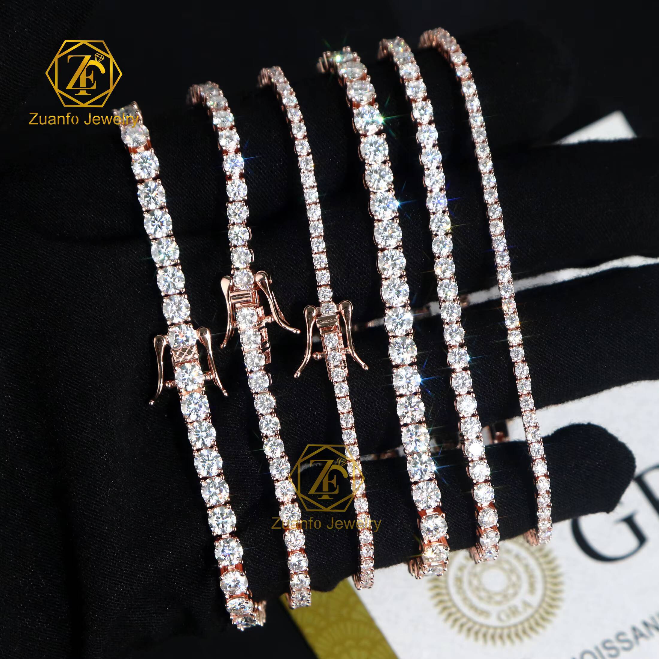 Fine Jewelry Vvs Moissanite Chain 2mm 3mm 4mm 5mm 925 Sterling Silver White Gold Women Men Gra Lab Diamond Tennis Bracelet