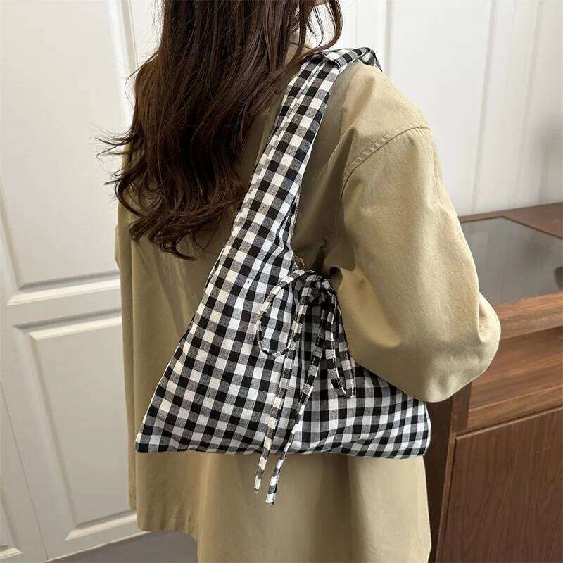 Vintage Plaid Shoulder Bags for Women Large Capacity Versatile Ladies Vest Bag Lightweight Portable Female Shopping Tote Handbag XJ260130