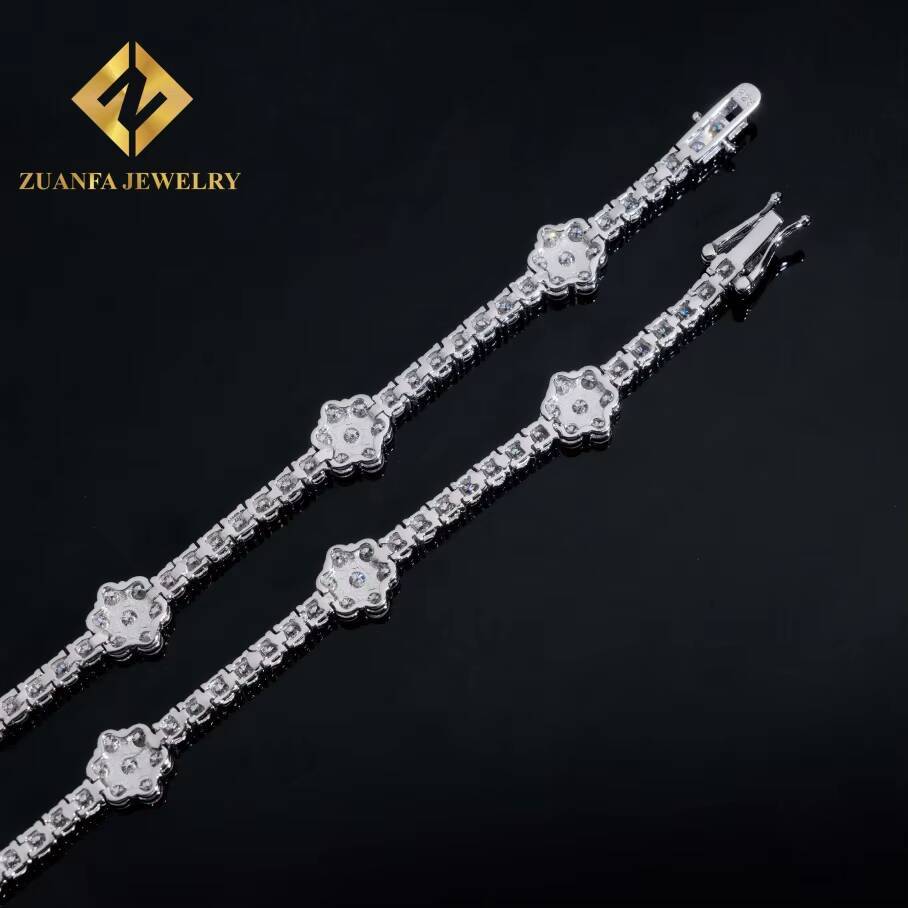 New Arrival Flower Pass Diamond Tester GRA Moissnaite Diamond Jewelry Tennis Chain 925 Silver Gold Plated Cluster Bracelets