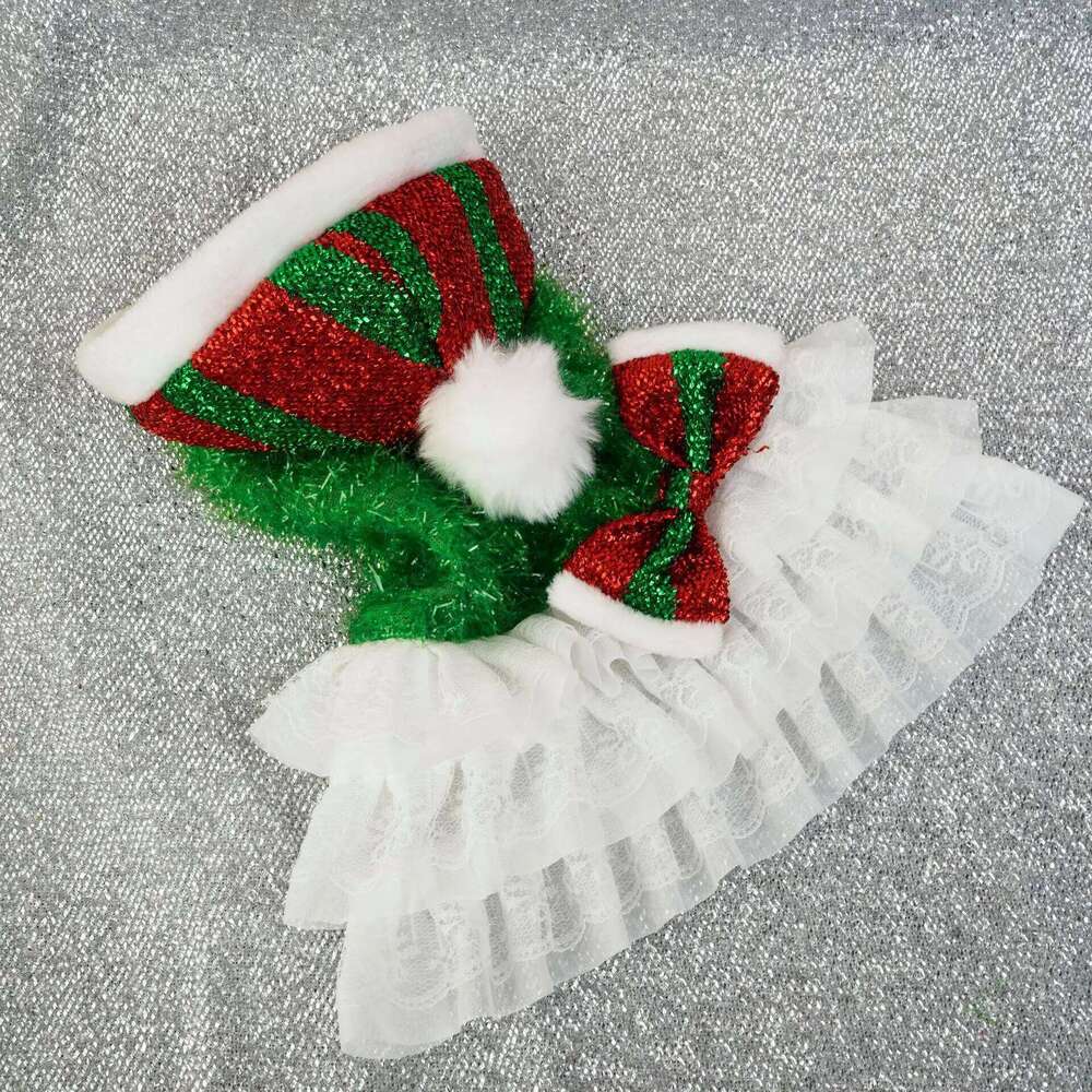 Pet Sequin Dress Dog Mesh Splicing Outer Tower Party Festive Atmosphere Hooded Christmas Hat Puppy Clothes H260130