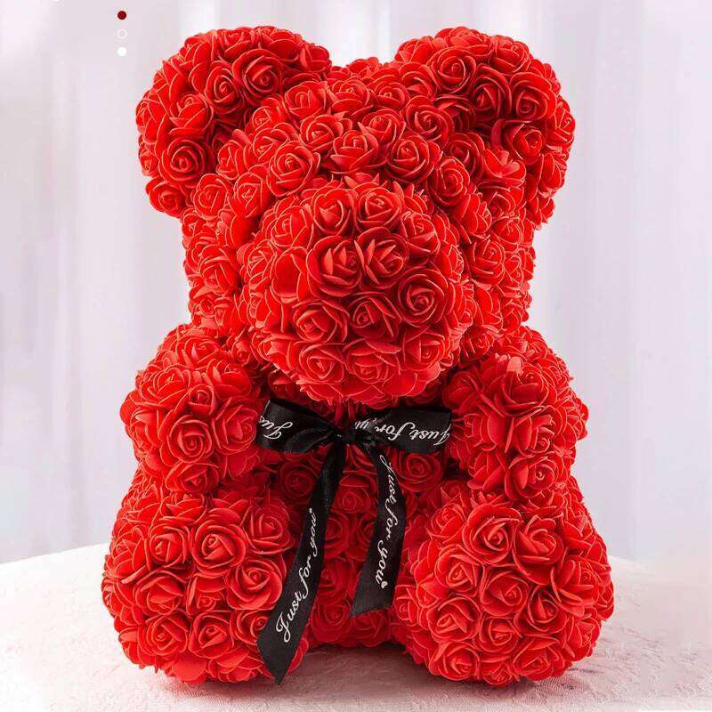 25cm Day Red Teddy Bear Rose Flower Artificial Decoration Lover Valentines Gift Box Dropshipping Y260131