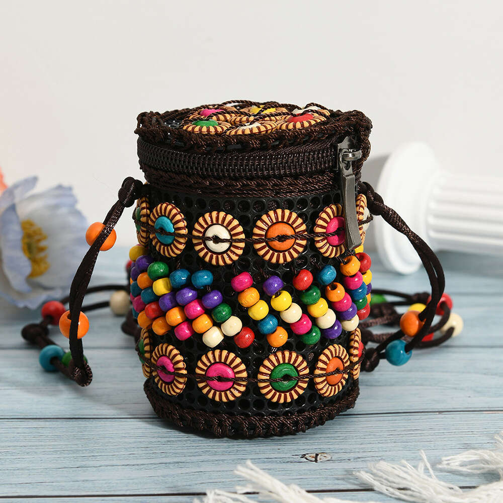 New Colorful Retro Crossbody Ethnic Style Coconut Shell Small Women's Bag Craft Gift Wholesale Handwoven