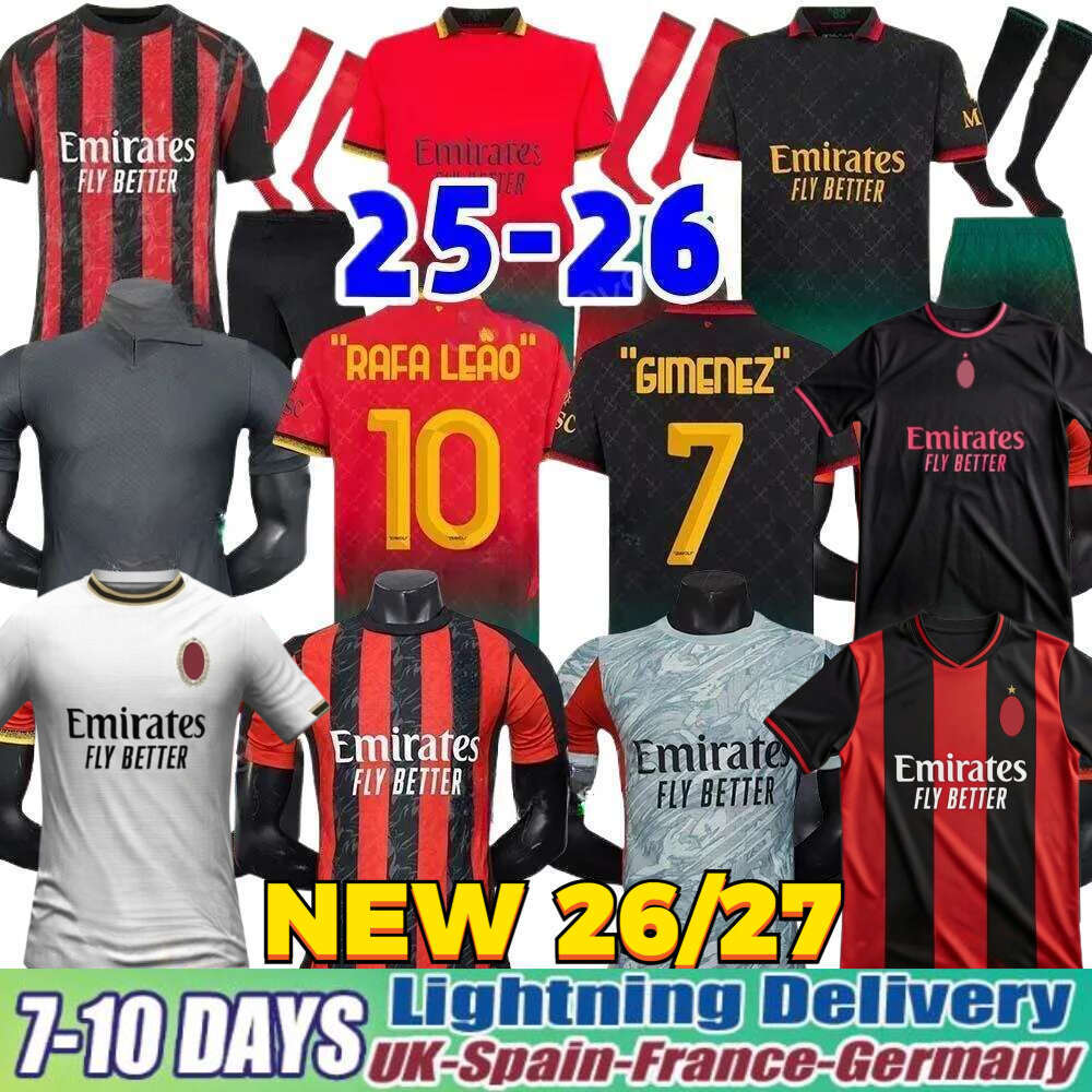 2025 2026 AC MilLAn Soccer Jerseys Maglia MODRIC Home Away Third THEO PULISIC ROMAGNOLI RAFA LEAO JOAO FELIX GIMENEZ Fan Player Men Kids Football shirts uniform