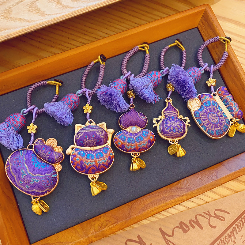 Fashionable Purple Design Gourd Pendant Bag Trailer Hanging Double Sided Lucky Cat Pendant Hanging Rope Exquisite Decoration