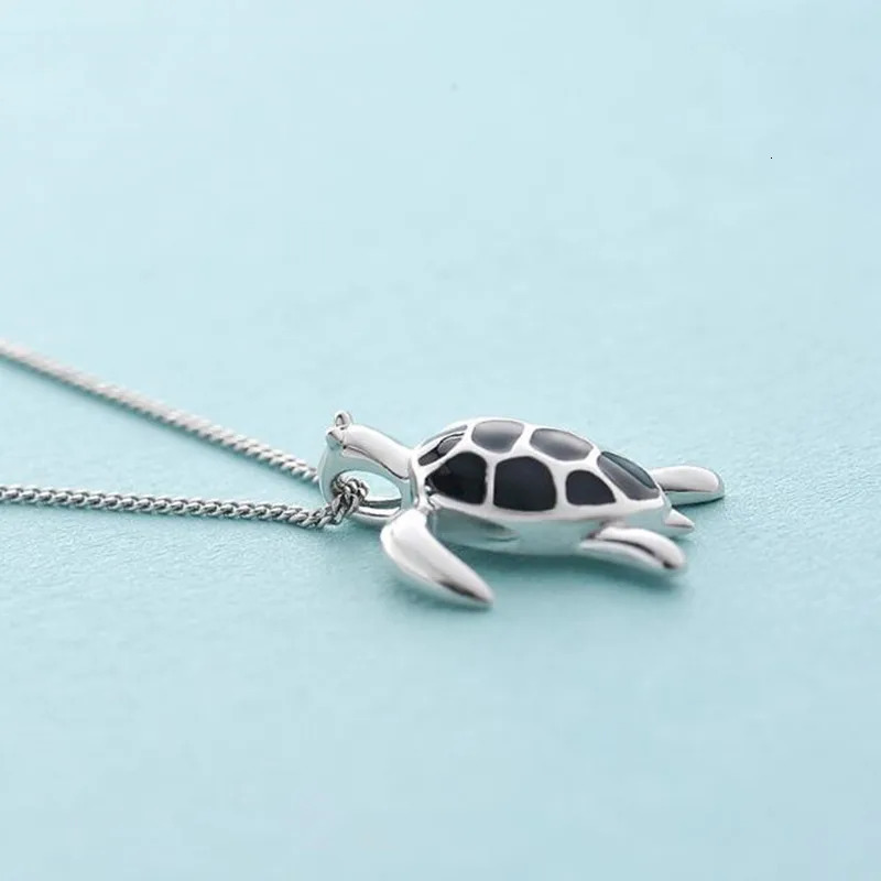 Buyee 925 Sterling Silver Female Big Pendant Chain Cute Turtle Sweet Necklace for Women Unique Fashion Animal Fine Jewelry 260128