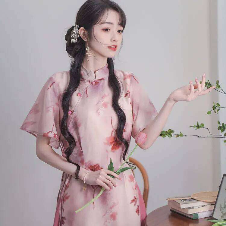 Retro Temperament Cheongsam Chinese-Print New Slim Clothes Birthday Dresses For Women Evening Dress