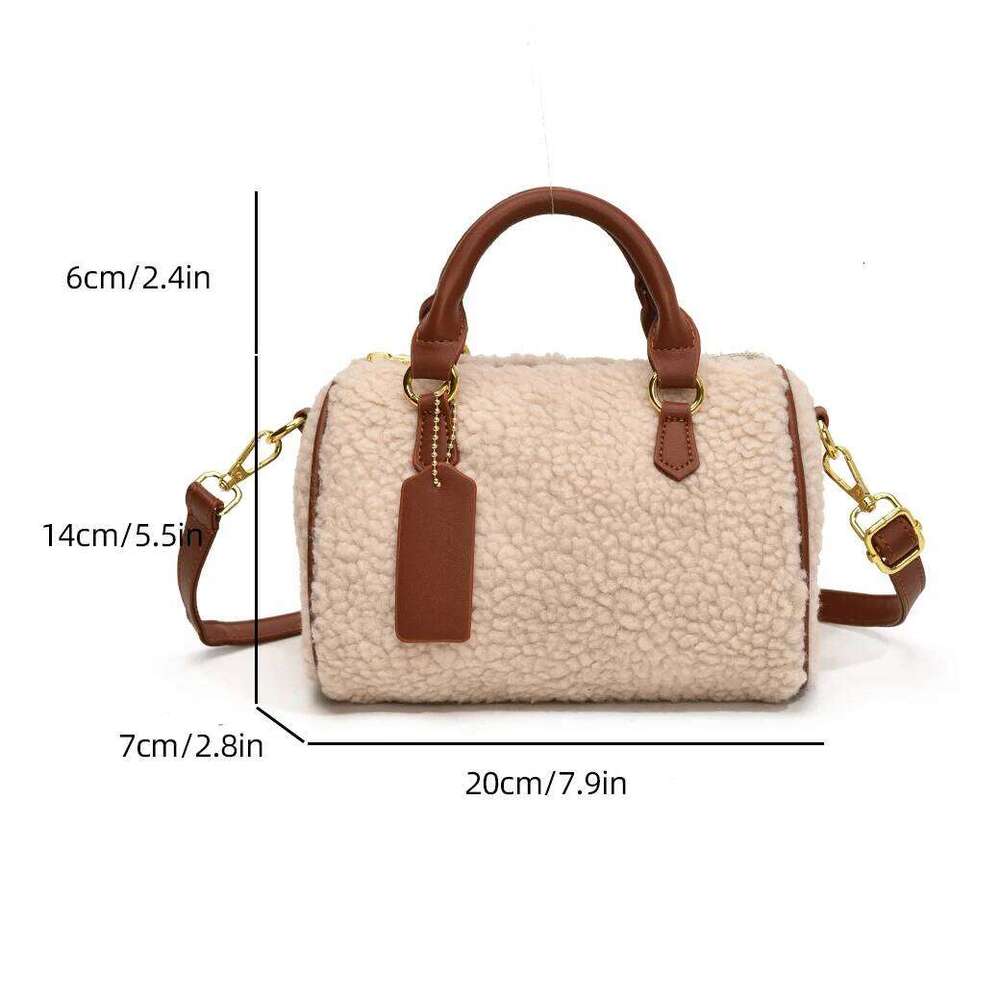 Beige Faux Fur 2024 Winter Women Warm Fluffy Lamb Woolen Shoulder Bag Lady Versatile Small Crossbody Handbag Coffee XJ260131