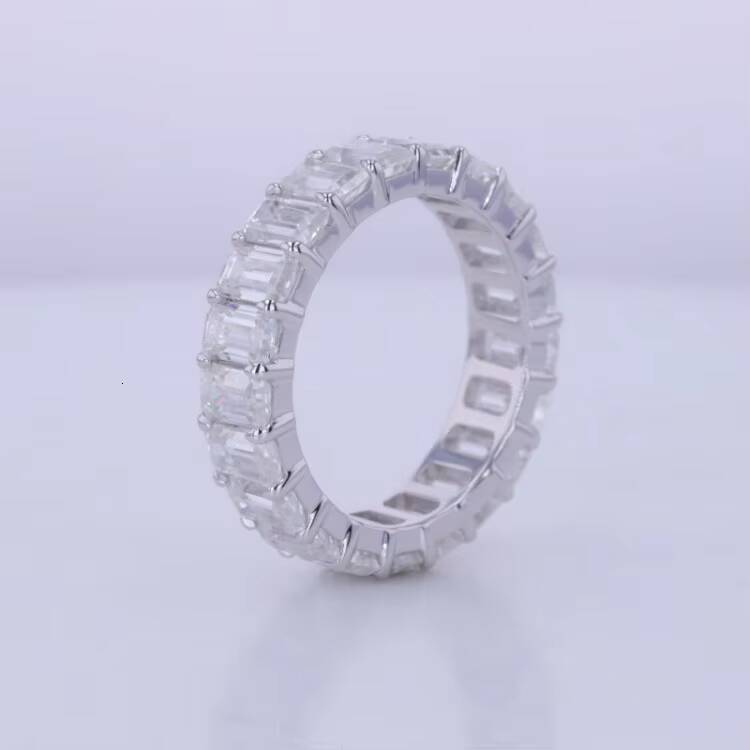 Moissanite 3x5 MM 4x6MM DEF VVS Emerald EX Cut S925 Jewelry Starsgem Wedding Band White Gold Plated Sterling Silver Ring