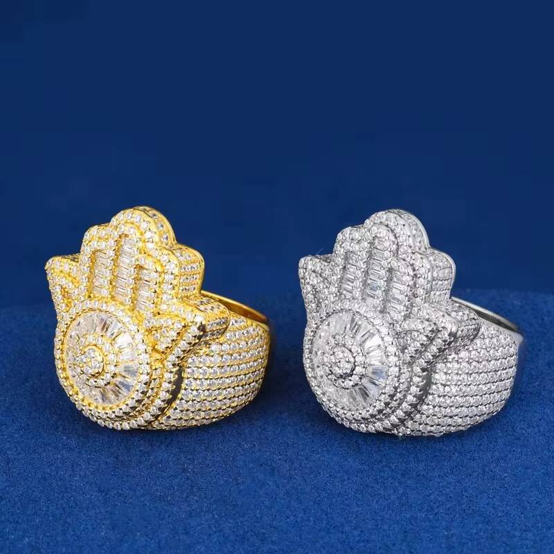 Eyes Hamsa Hand S925 Iced Out Rings for Men Hip Hop Luxulry Finger Sterling Silver Fine Jewelry