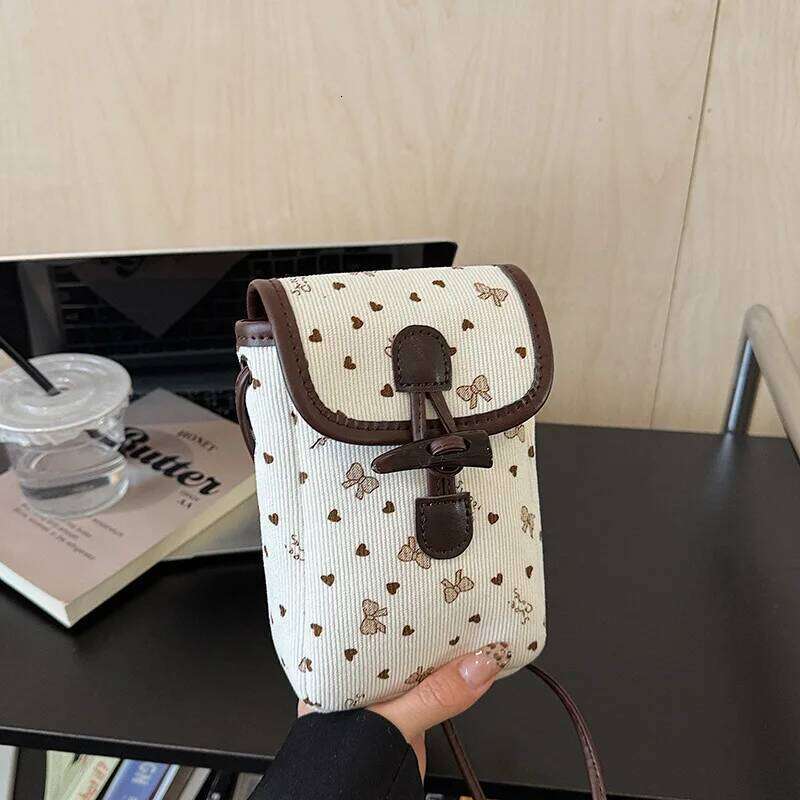 Mini Crossbody Women Fashion Polka Dot Corduroy Canvas Phone Bow Design Comfortable and Versatile Texture Bucket Bag XJ260131