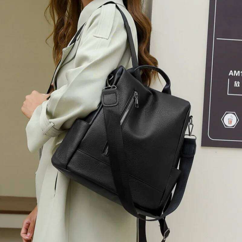 Vintage Simple Soft Leather Commuter Women's Business Backpack