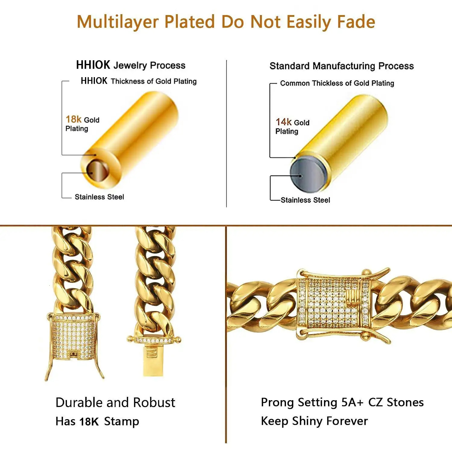 Stainless Steel Miami Cuban Link Bracelet 8mm-16mm Gold Plated with Iced CZ Clasp Premium Hip Hop Jewelry For Men Women Gift 260126