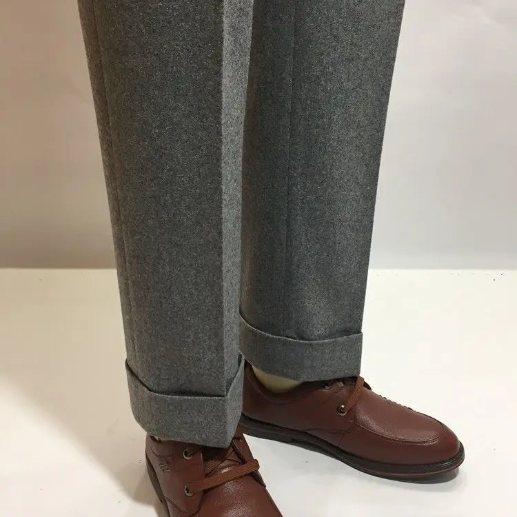 2025 Autumn Winter Men Fashion Long Loose Suit Pants Mens Thick High Waist Woolen Pant Male Solid Color Straight Trousers F321 260120