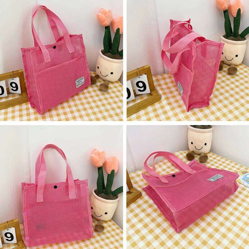 Minimalist Large Capacity Mesh Beach Women's Handle Bag Shopping Travel