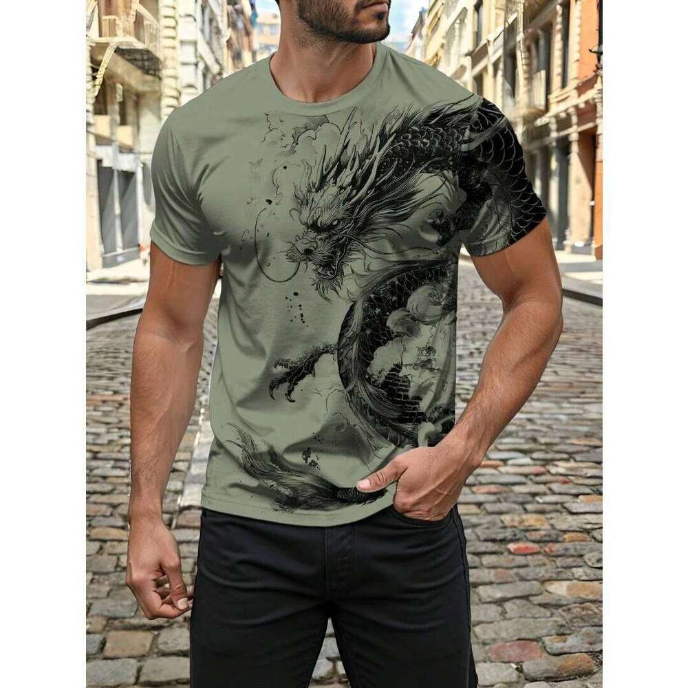 3D Dragon Print Summer Daily Casual Street Outdoor Sports Short Sleeve Urban Fashion Men's T-shirt C260131