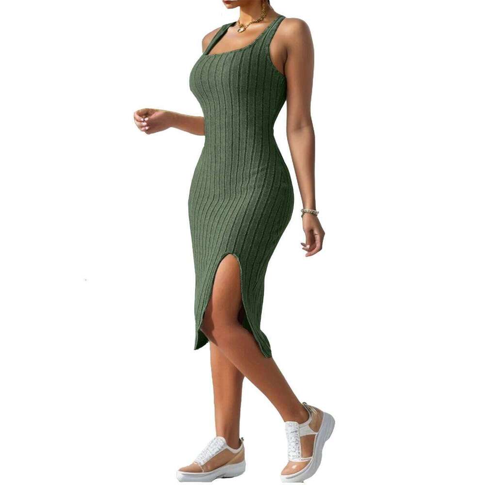 Summer New Suspender Dress Short Side Slit Square Neck Sexy Skirt XJ260131