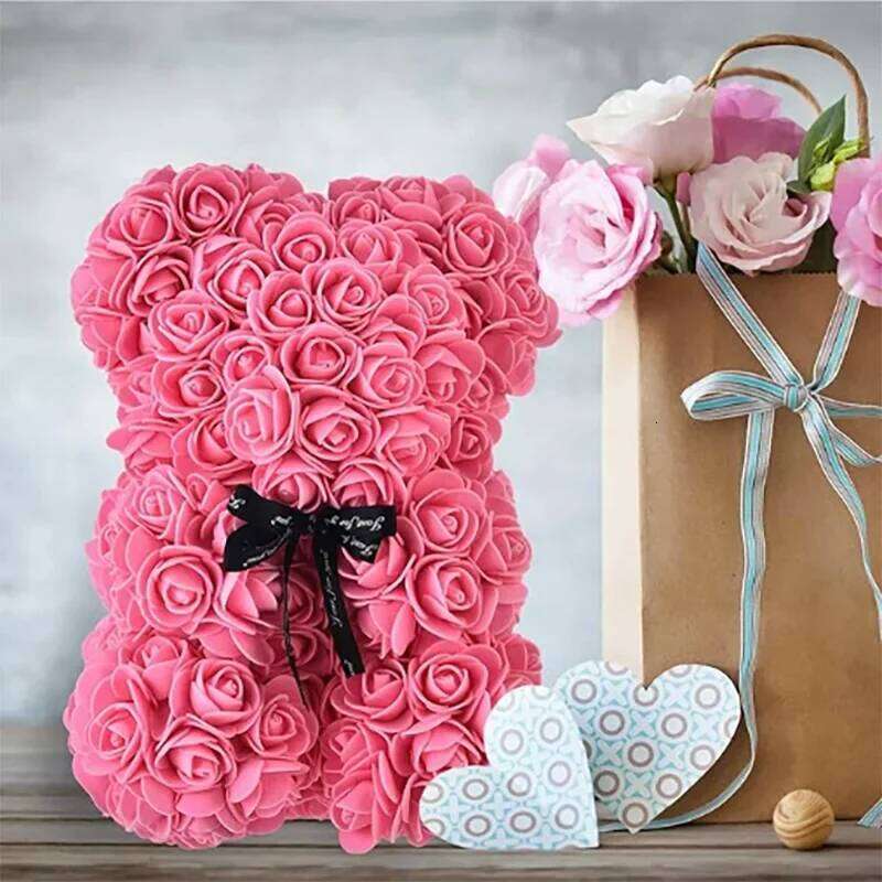 1PC Artificial Flowers 25cm Rose Bear Girlfriend Anniversary Christmas Valentine's Day Gift Birthday Present For Wedding Party Y260131
