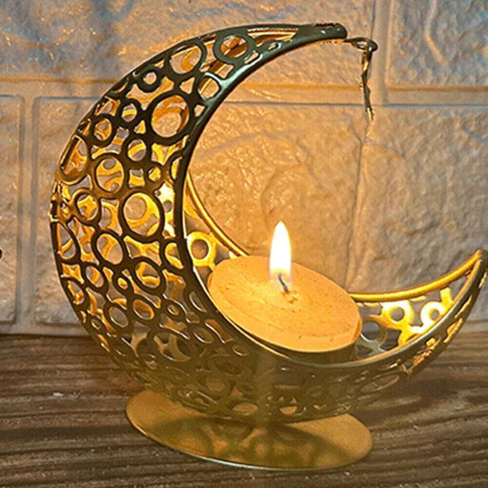 Eid Mubarak Metal Moon Home Islamic Muslim Party Decor Tea Light Holder Ramadan Candle Stand Y260131