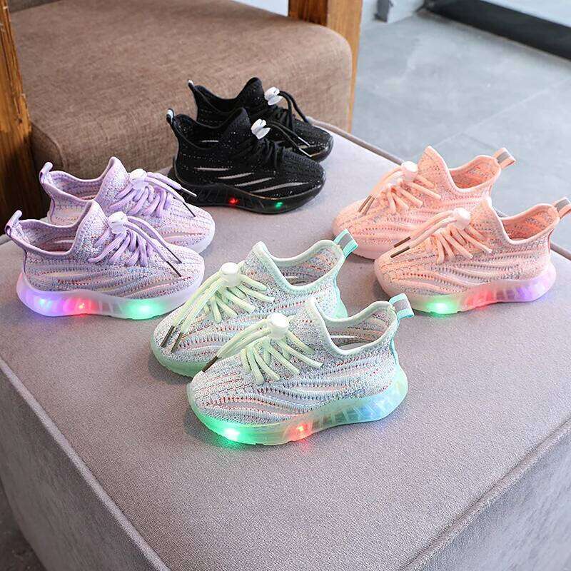 Size 21-30 LED Baby Luminous Boys Glowing Children Sport Sneakers for Kids Girls Breathable Toddler Shoes Led Flash Lights Y260128