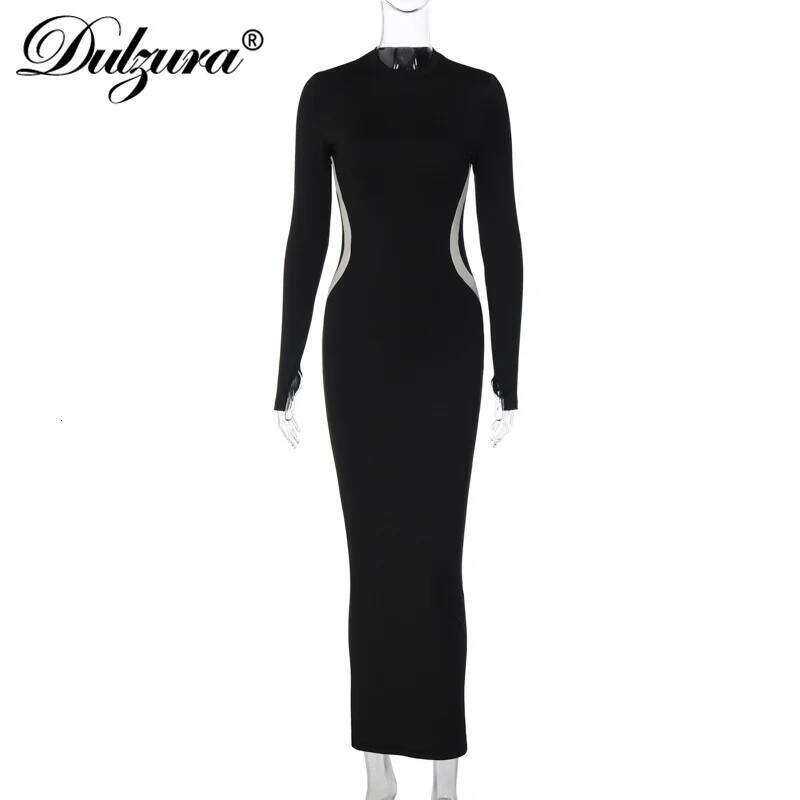 Hawthaw Women 2023 Autumn Winter Sleeve Party Club Streetwear Bodycon Black Long Dress Wholesale Items For Business XJ260131