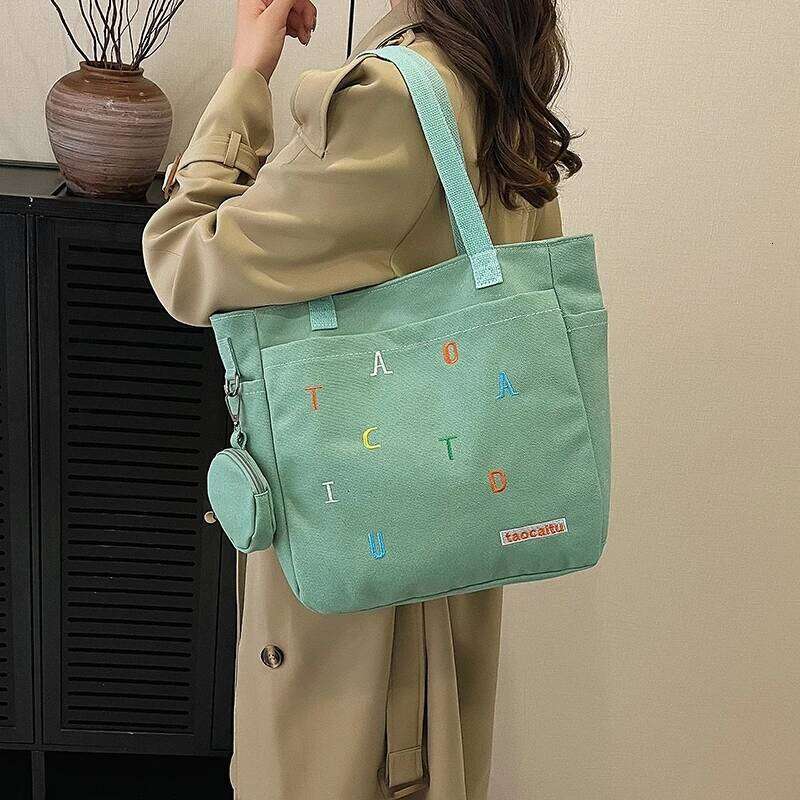 Canvas bag - Women's 2025 model, large capacity, simple design, hand-held, shoulder bag, casual travel, letter-shaped, offi