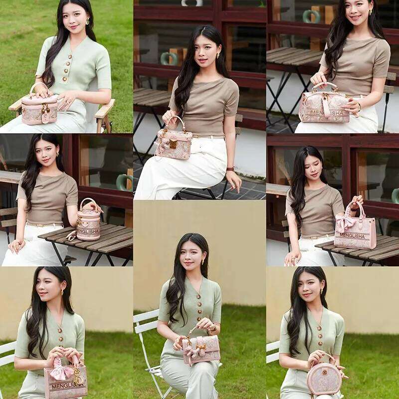 Ladies designer high-end pink embossed handbag 2024 new Chinese style box single shoulder crossbody bag