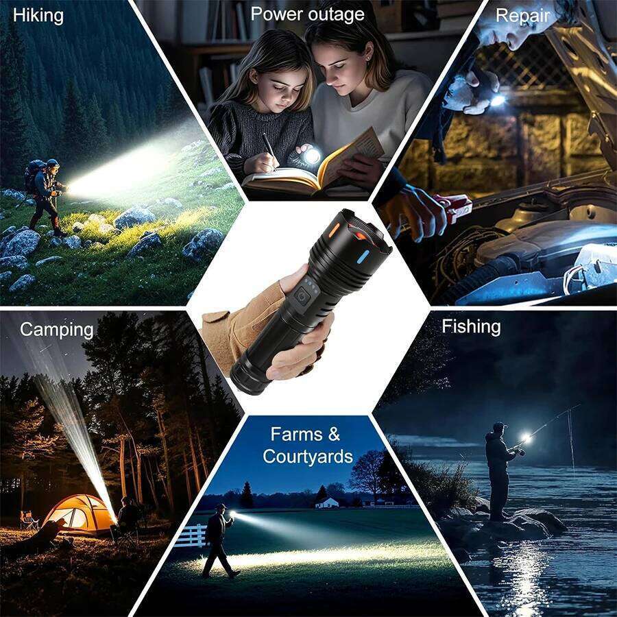High Power LED Flashlight Type-c Rechargeable Zoom Tactical Torch Waterproof Outdoor Camping Emergency Lantern Can Light A Flame H260131
