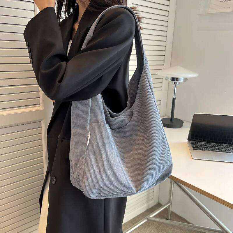Causal Shoulder Bags for Women Corduroy Reusable Shopping Totes Large Capacity Female Travel Top Handle Handbag Girls Books Pack XJ260130