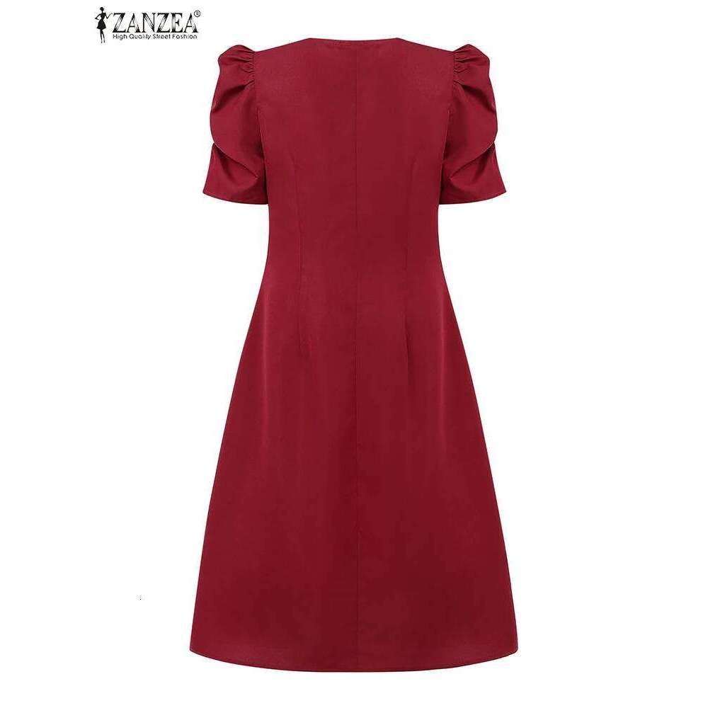 2025 Fashion OL Work Dress Women Square Neck Sundress Casual Loose Vestidos Short Puff Sleeve Solid Color Knee-Length Robe Femme XJ260131