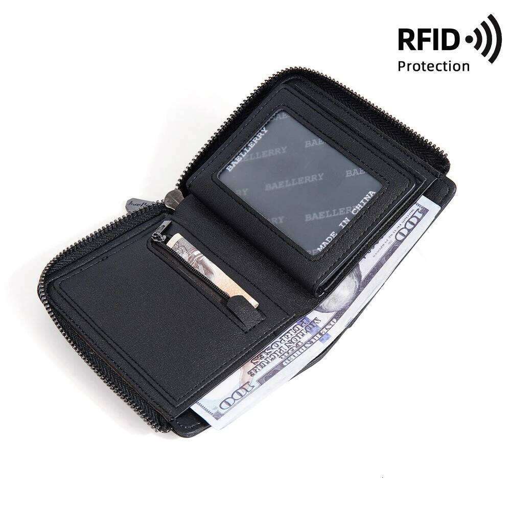 RFID Card Male Photo Holder Coin Pocket Man Purses Mens Wallet 2025 Luxury Brand Simple Short Men Zipper Wallets