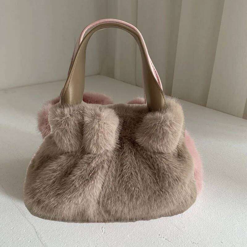 Artificiar Natural 2024 Luxury New Design Faux Tote Soft Girl Warm Bag Fluffy High Quality Fur Purse XJ260131