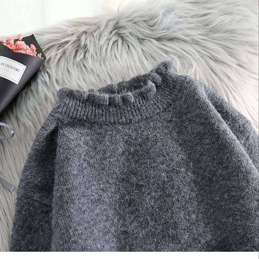 Lace Splicing Knitted Sweater Dress Women Autumn Winter Korean Half High Collar Thick Mid Dresses Solid Color Loose Versatile XJ260131